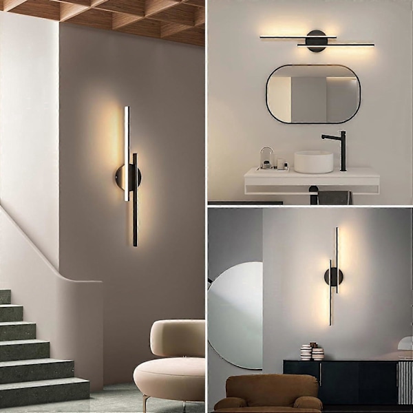 Vägglampa för inomhusbruk, Modern Svart Vägglampa, Varmvitt ljus, Akryl Vägglampor för Sovrum, Vardagsrum, Hotell, Trappa, Hall