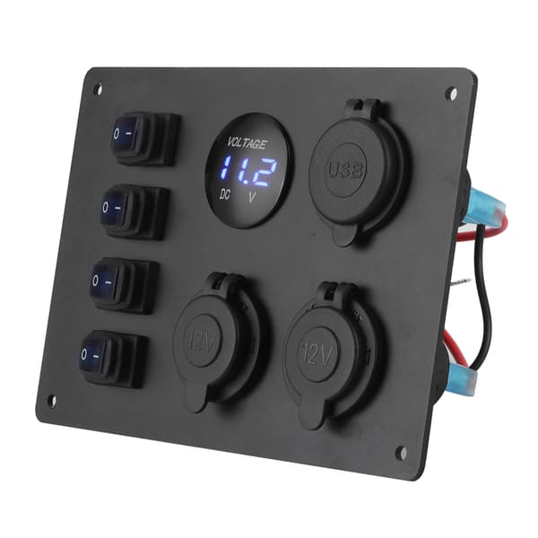 Vanntett 4-girs vippebryterpanel Dobbel USB-port Spenningsdisplay 12V-uttak for bilbåt bobiler