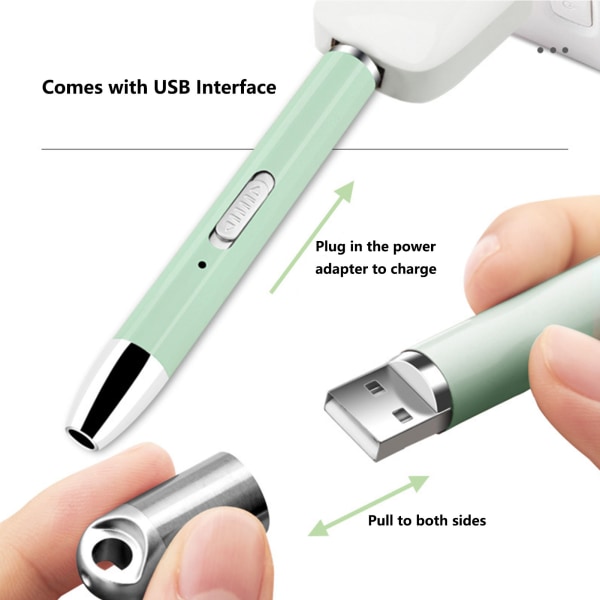 Lysende USB oppladbar borepenn for korssting diamantmaling med oppbevaringsboks (grønn)