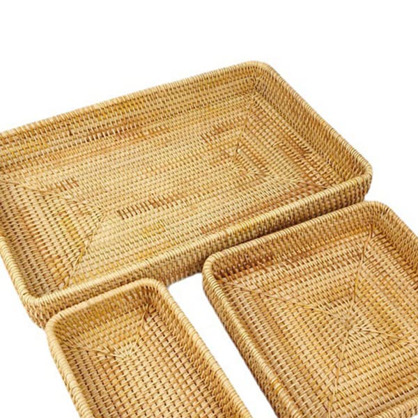 Rottingbricka Bordsorganisation Handvävd Snackförvaringskorg Multifunktionell Serveringsbricka 3 delar Set