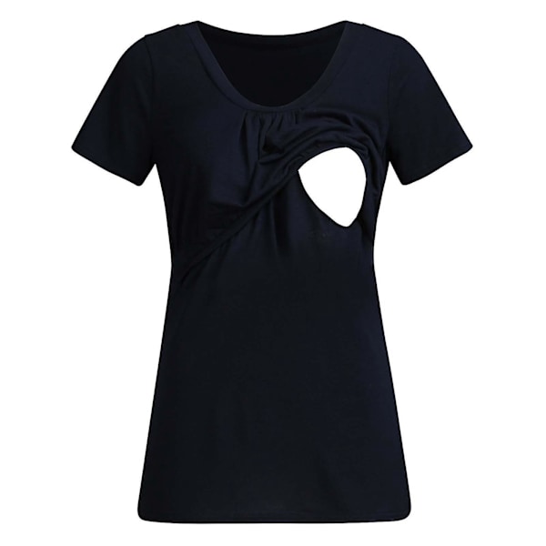Gravidkläder Sommar Kortärmad Amning Gravid T-shirt Topp Svart L