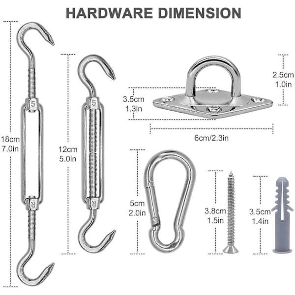 40-pak Shade Sail Hardware Kit til udendørs terrassehave Shade Sails, rustfrit stål rustsikker monteringshardware kit, Shade Sail tilbehør