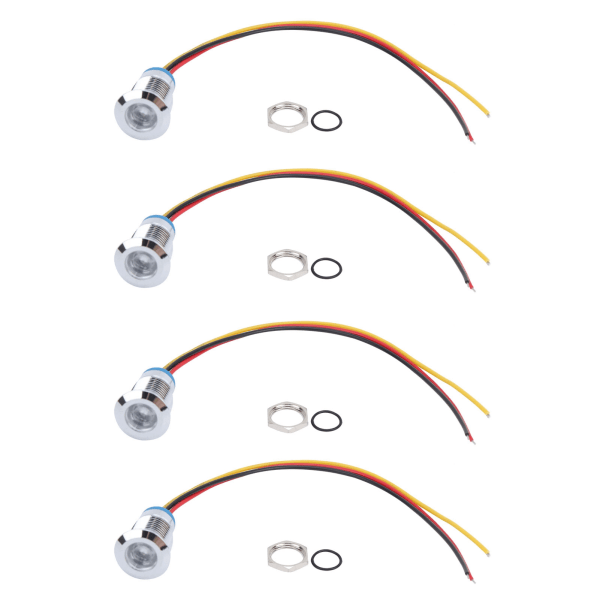 4 sett forhåndskablede runde LED-er Vanntette 2-farge-indikatorlys Common Cathod 12 mm 3-6V (rød og gul)