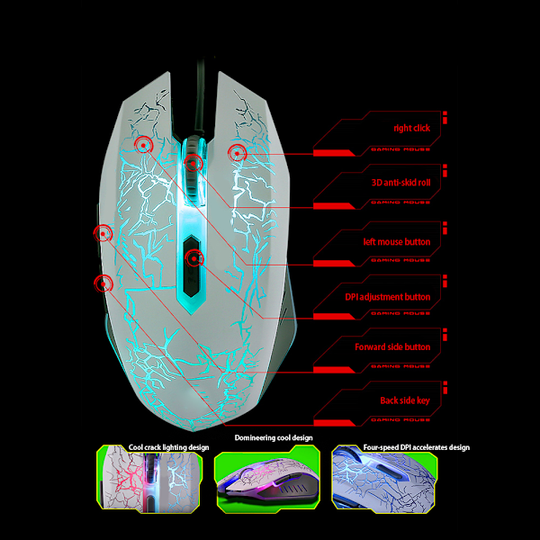 LED-bakgrunnsbelyst spilltastatur PC bærbar ergonomisk 104 taster USB spill kablet tastatur musematte sett