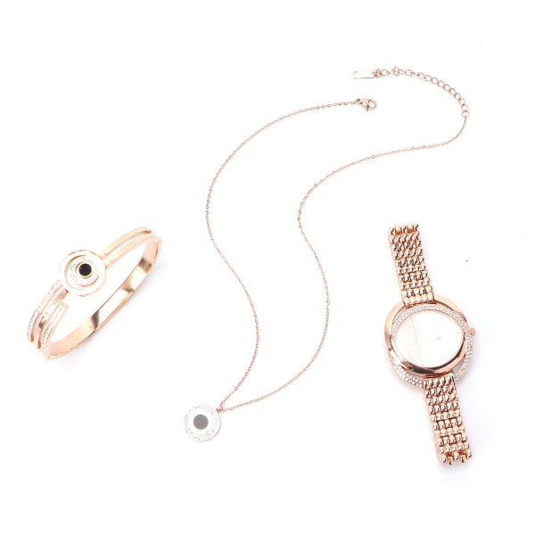 Business Style Kvinnor Watch Armband Halsband Set Jubileum Födelsedagspresent Smycken Set Rose Gold