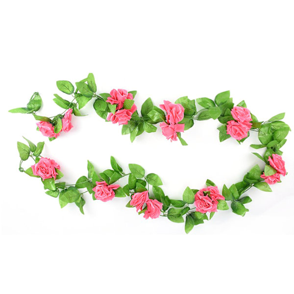 5 stk. kunstig vinroseblomst silkeblomst guirlande til hjemmet dekoration til soveværelse kontor mørk pink