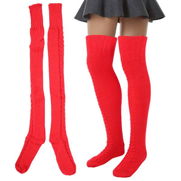 Kabelstrikk Varm Ben Tube Warmers Strømper Vinter Ben Tube Lår Høy Boot Socksred