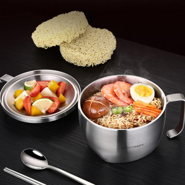 Instant Noodles Suppebolle i rustfritt stål Matbeholder med lokk Håndtak for hjemmebruk
