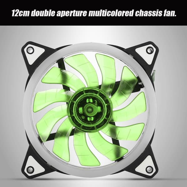 FAN-RS18 12V DC 120mm LED kabinetblæser med dobbelt blænde, multi-interface køleblæser (grøn)