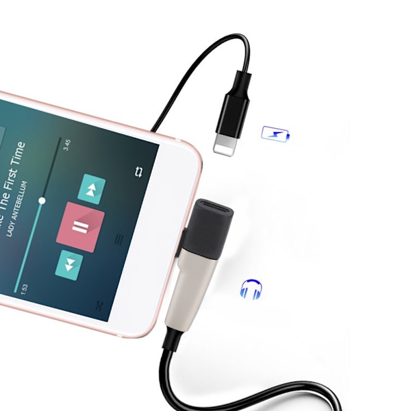 2 i 1 ljudadapter till 3,5 mm + typ-c hörlursladdningskabel passar för iPhone