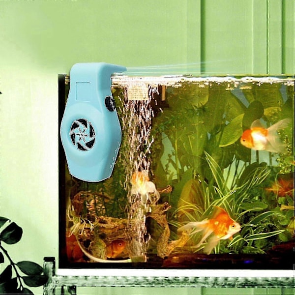 Akvariekylare, kylfläktsystem för akvarium med lågt ljud, mini akvariekylare, blå