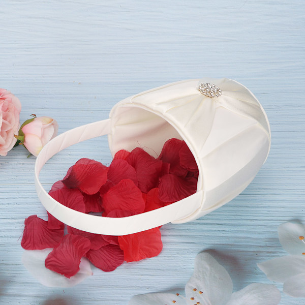 Silke Satin Material Bröllops Blomkorg Tjejkorg Vit Blomkorgset（Vit）