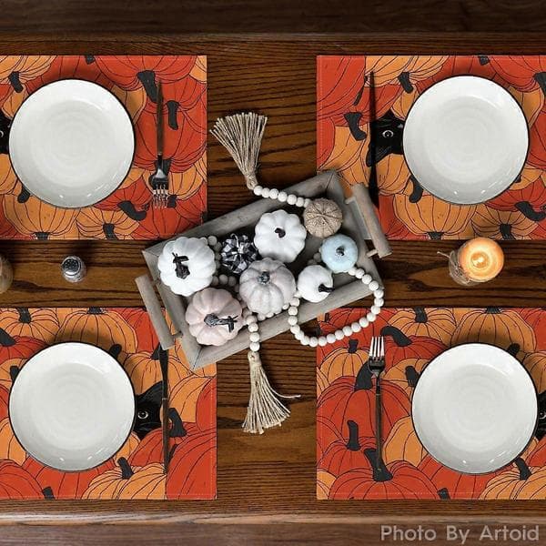 4-pack Autumn Thanksgiving Pumpkin Maple Leaf Printed Placemat Restaurant Pot Holder Home Decor shape 12