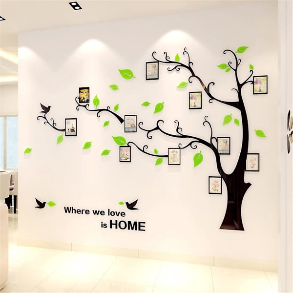 3D Tree Wall Sticker – DIY Home Photo Frame Wall Art for Bedroom, Living Room - Light Green (Left) - M: 150*210cm