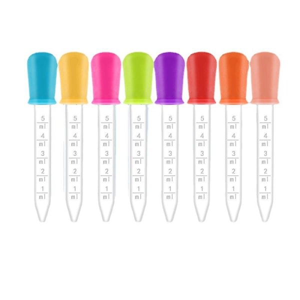 Flerfargede silikonplastpipetter med kulespiss - Pakke med 8 graderte pipetter, 5 ml