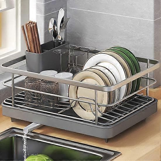 Dish Rack Large Capacity Non-Slip Design Stable Automatic Drainage Easy to Install Space-Saving Dish Rack for Kitchen Counter black