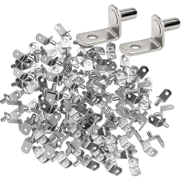 50 stk. 6mm Nikkelbelagte Metall Hylleholderplugger L Form Tre- eller Glasshylle Brakett for Skap Bokskap