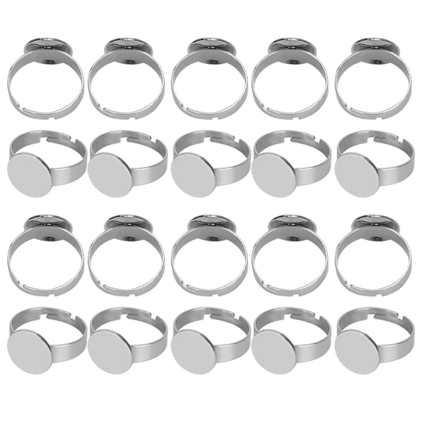 20 stk flate ringbaser justerbar rustfritt stål halvferdig DIY smykker tilbehør 12mm