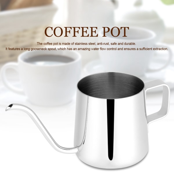 Rostfritt stål droppkaffekanna Lång svanhalspip Vattenkokare Kopp Teverktyg (silver 350mL)