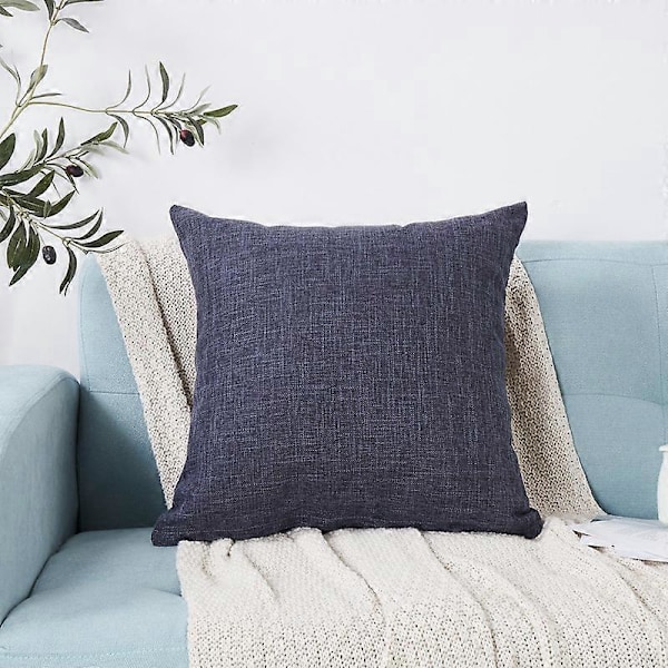 Dekorativa Prydnadskuddar Set om 2 Linne Texturerade Kuddfodral för Soffa, Fåtölj, Vardagsrum, 40x40 cm, Mörkblå