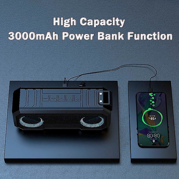 Portabel Bluetooth-högtalare - IPX7 Vattentät, Stereoljud, LED-lampa, Inbyggd mikrofon, Powerbank - Hem & Utomhus