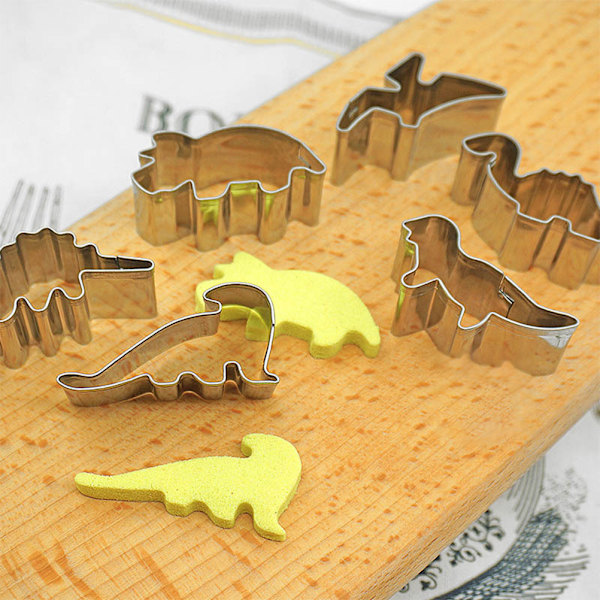 6 stk./sæt Dinosaur Form Støbeform Rustfrit Stål Biscuit Form Bageværktøj