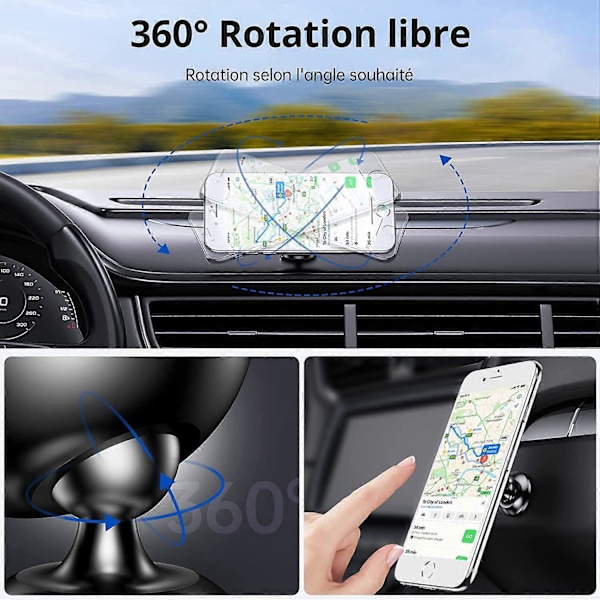 Bærbar Magnetisk Bilholder - 360 Graders Rotation Telefonholder Stærke Magneter Smartphone Holder Kompatibel med iPhone/Samsung/Huawei/GPS osv. - Sort