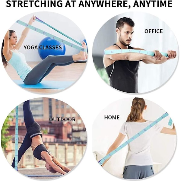 Joogavyö - Lila, 115 cm, 4 cm leveä, 9 renkaalla, elastiset pilates-vastuskuntaharjoitusnauhat