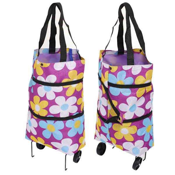 Sammenklappelig Trolley Taske Foldbar Indkøbspose Lærred Multifunktionel Indkøbspose med Hjul til Ældre Type1