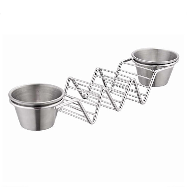 Taco Stand Rustfrit Stål 3 Rums V-Formet Blank Taco Holder Stativ til Køkken Hjem med Dobbeltsidede Saucekopper