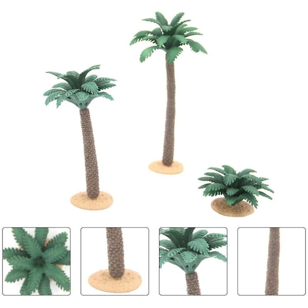 3 stk Små Kokos Palmetre Modell Grønn Plast Kunstig Akvarium Planter Modell Landskap Palmetre Håndverk Statue