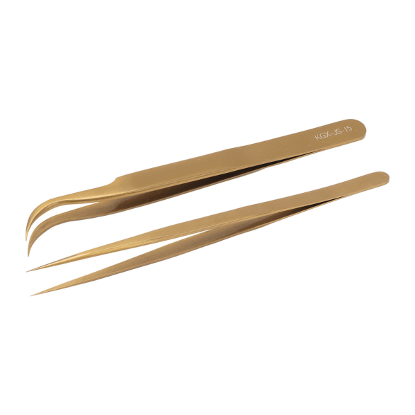Pinsettsats i aluminiumlegering, böjd rak huvud, antimagnetisk precisionspinsett för PCB-lödning, guld