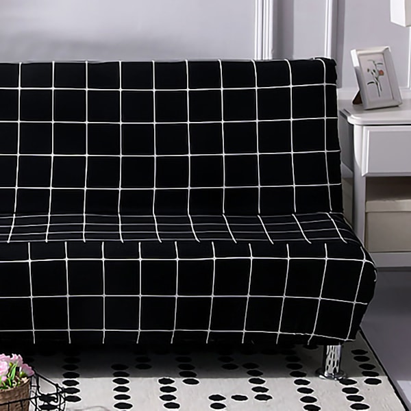 Armlös soffa stretchöverdrag hopfällbar soffa sängskydd överdrag tryckt mjuk soffa överdrag för hem svart gitter