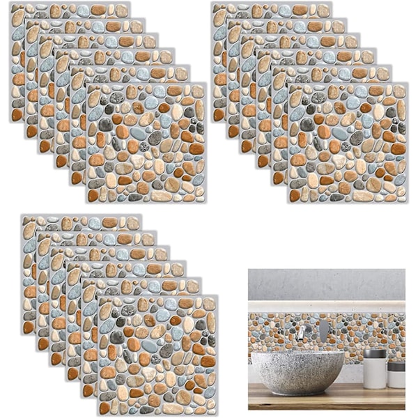 18 Stykker Vandtætte Selvklæbende Fliseklistermærker, Små Sten Fliseklistermærker, Vandtæt PVC Klæbende Vægdekoration Mosaikfliser (20 X 20 Cm)