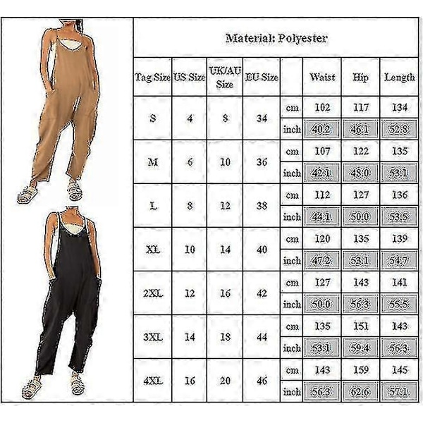 Dame Casual Oversized Overalls Harem Lange Smækbukser Dungarees Baggy Jumpsuit Sort XL