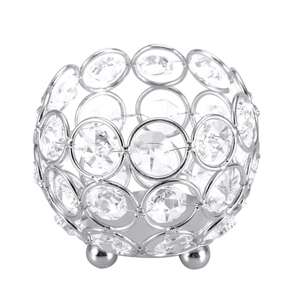 Krystal Tealight Lysestager Bryllupsdekoration Bord Midterstykker (Sølv Diameter 8cm)