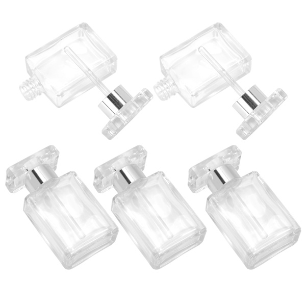 5 st transparenta tomma eteriska oljeflaskor i glas, bärbara påfyllningsbara parfymflaskor, silver