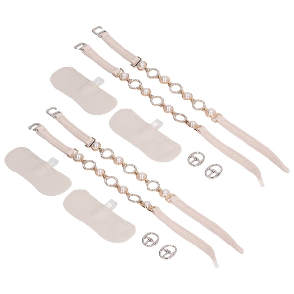 2 par Faux Pearl matt beige høyhælte sko stropper Rhinestone løse høye hæler ankelstropper for kvinner