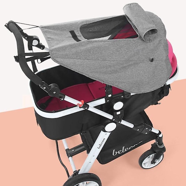 Vanntett Solskjerm for Babyvogn - Grå, Anti-UV 50+ med Visningsvindu