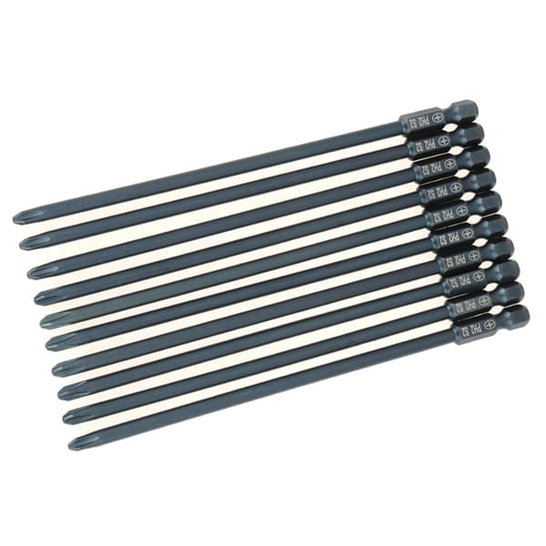 10 stk S2 Stål Krysshode PH2 Skrutrekkerbits Sett 1/4 tomme Sekskant Skaft 150mm Verktøy