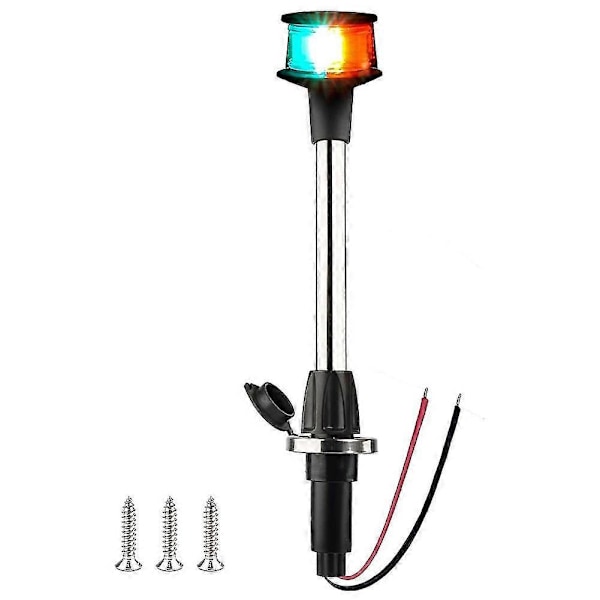 Bow Light LED Båd Navigationslys Rød og Grøn Bi-Color Lys Stang Aftagelig Plug-in Base 12 Tommer