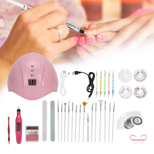 Nail Art Kit UV LED-ljus Nagelmålning Penna Strass Dekoration Nagelfil DIY Manikyr Kit