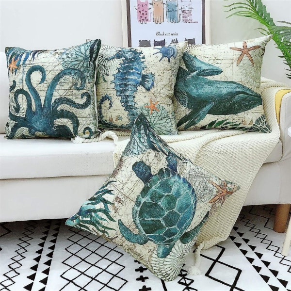 Supermyk bomull og lin 45x45 putetrekk for sofa, soverom, stue - 4 deler hjemmedekorasjon