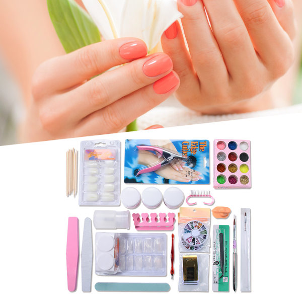 DIY Nail Art Sæt Akryl pulver neglespidser Nail Art Tools Kit til hjemmeneglesalon