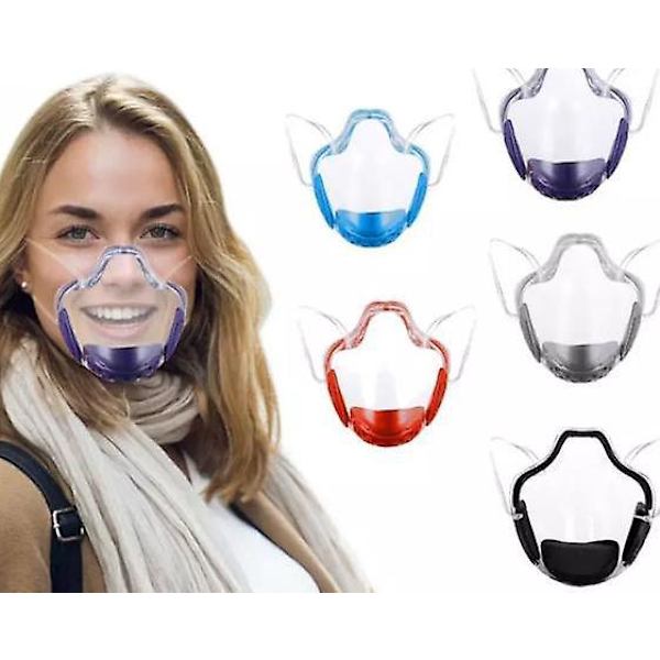 Återanvändbar genomskinlig plastmask - hållbart och genomskinligt cover för ögon, näsa och mun (1 stycke, lila)