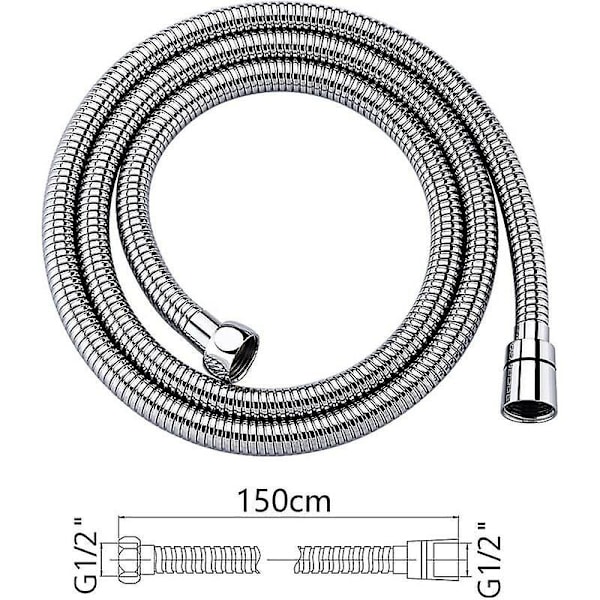 Universell duschslang (1,5 m), anti-twist och anti-vrid duschslang, rostfritt stål/krom