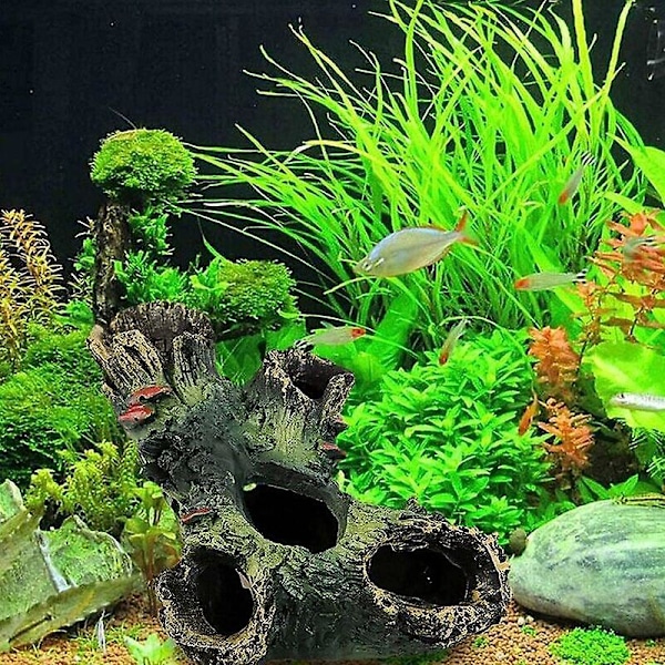 Akvarium Trestubbe Dekorasjon, Resin for Akvarium Dekorasjon, Naturlig Utseende 16.2*10.5cm