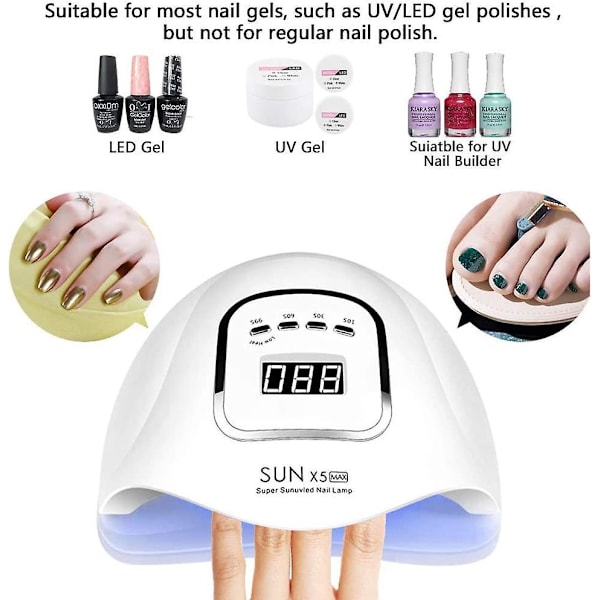 UV LED-neglelampe - Profesjonell tørketrommel for gellakk med 4 timerinnstillinger, automatisk sensor og LCD-skjerm
