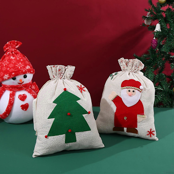 30*40cm, 4 Stykker Store Julegaveposer med Snøring for Julegaver Enkel Innpakning Gaveposer for Festgaver -