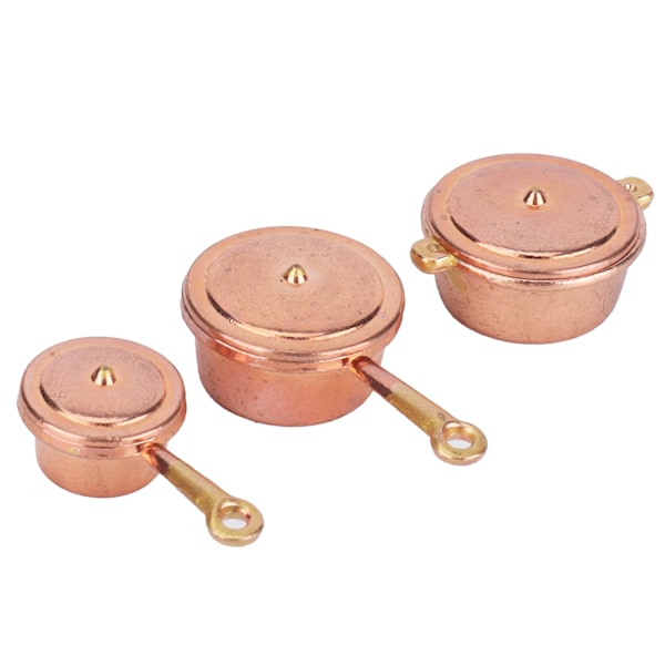1:12 Dukkehus Kogegrej Sæt Miniature Simulation Pan Boiler Dukkehus Køkken Tilbehør Guld Gul